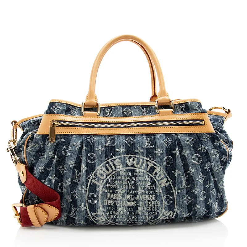 Louis Vuitton Limited Edition Monogram Denim Porte Epaule Raye GM Satchel (SHF-18305)