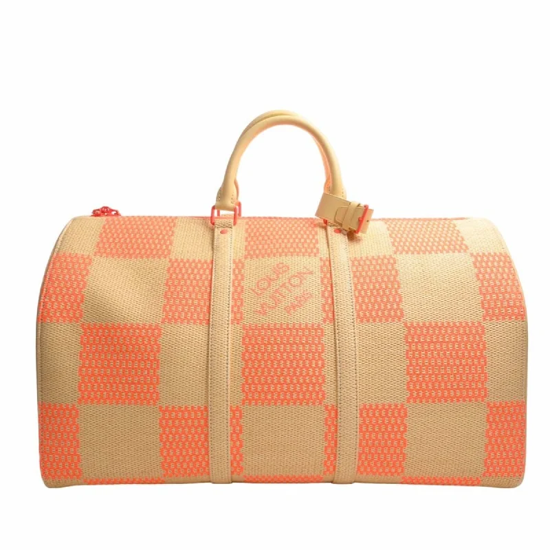 LOUIS VUITTON Damier Giant Raffia Keepall Bandouliere 50 Handbag Boston Bag M57419 Beige Orange Ladies